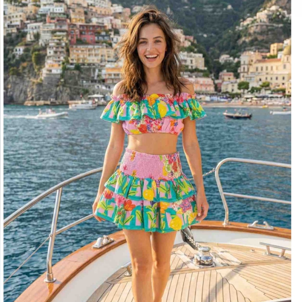 Antica Sartoria 2026 Floral Off-Shoulder Crop Top and Mini Skirt Set